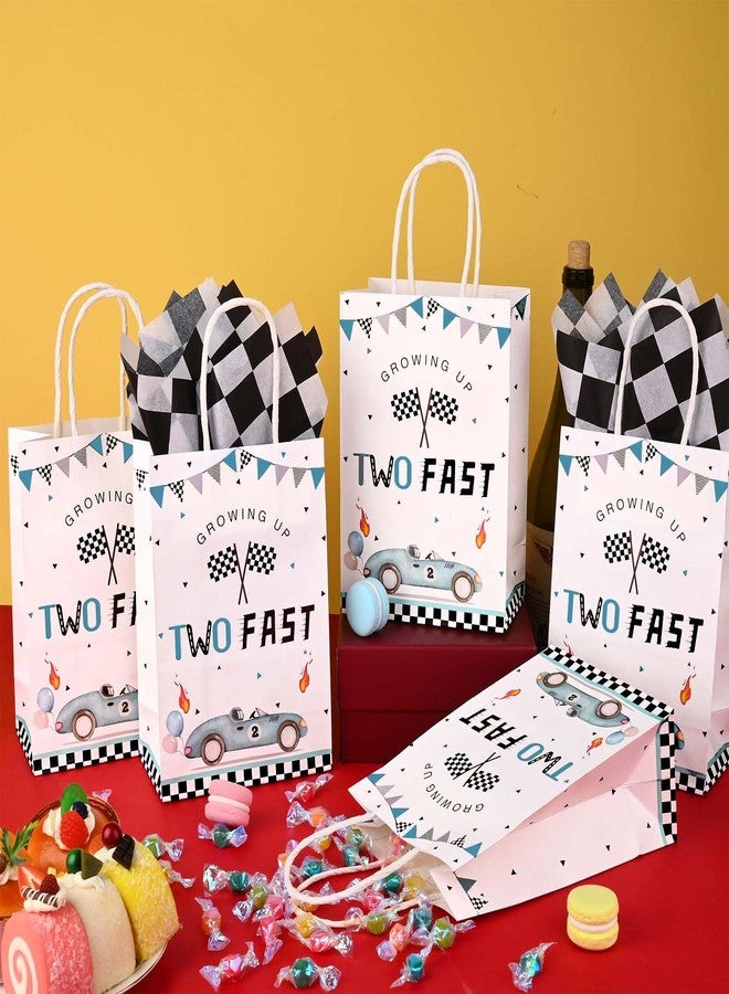 Bolsome 24PCS Two Fast Racing Car Birthday Gift Bags with Checkered Tissue Paper, Blue Race Car Checkered Favors Bag with Handles for 2nd Birthday Party Supplies - Image 4